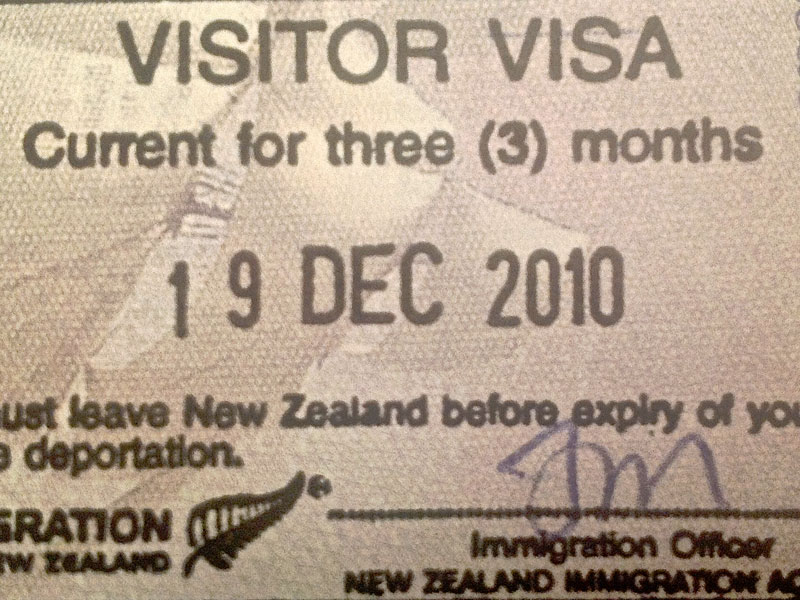 Besöksvisum inför resa till Nya Zeeland